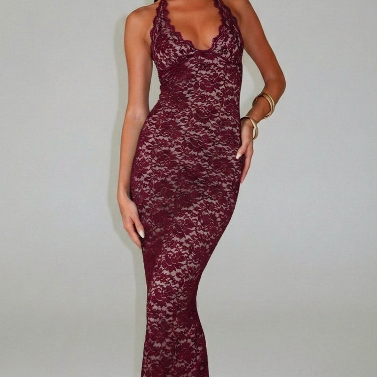 VESTIDO COMPRIDO DE RENDA HALTER