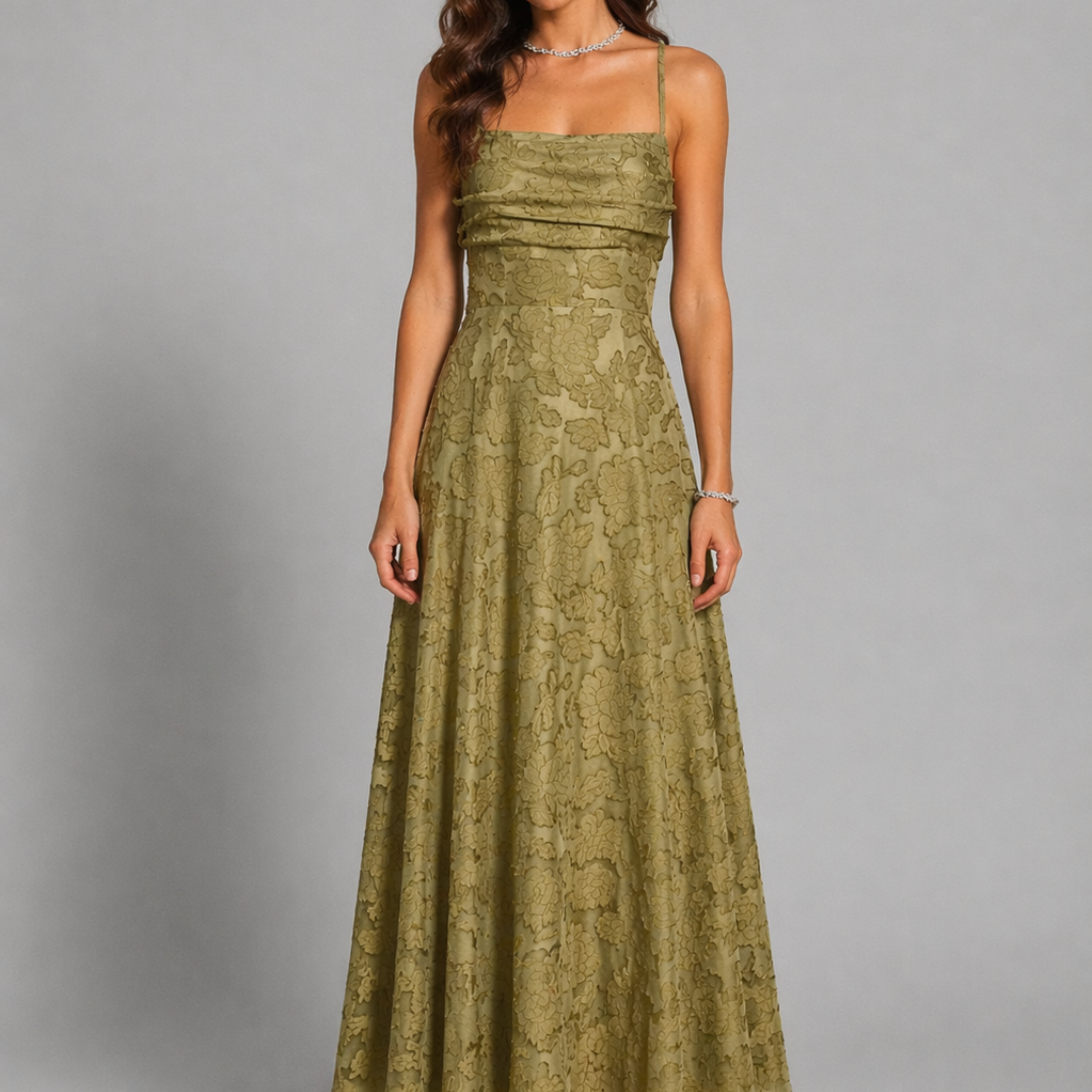 MARIELA - VESTIDO LARGO LISO DE JACQUARD