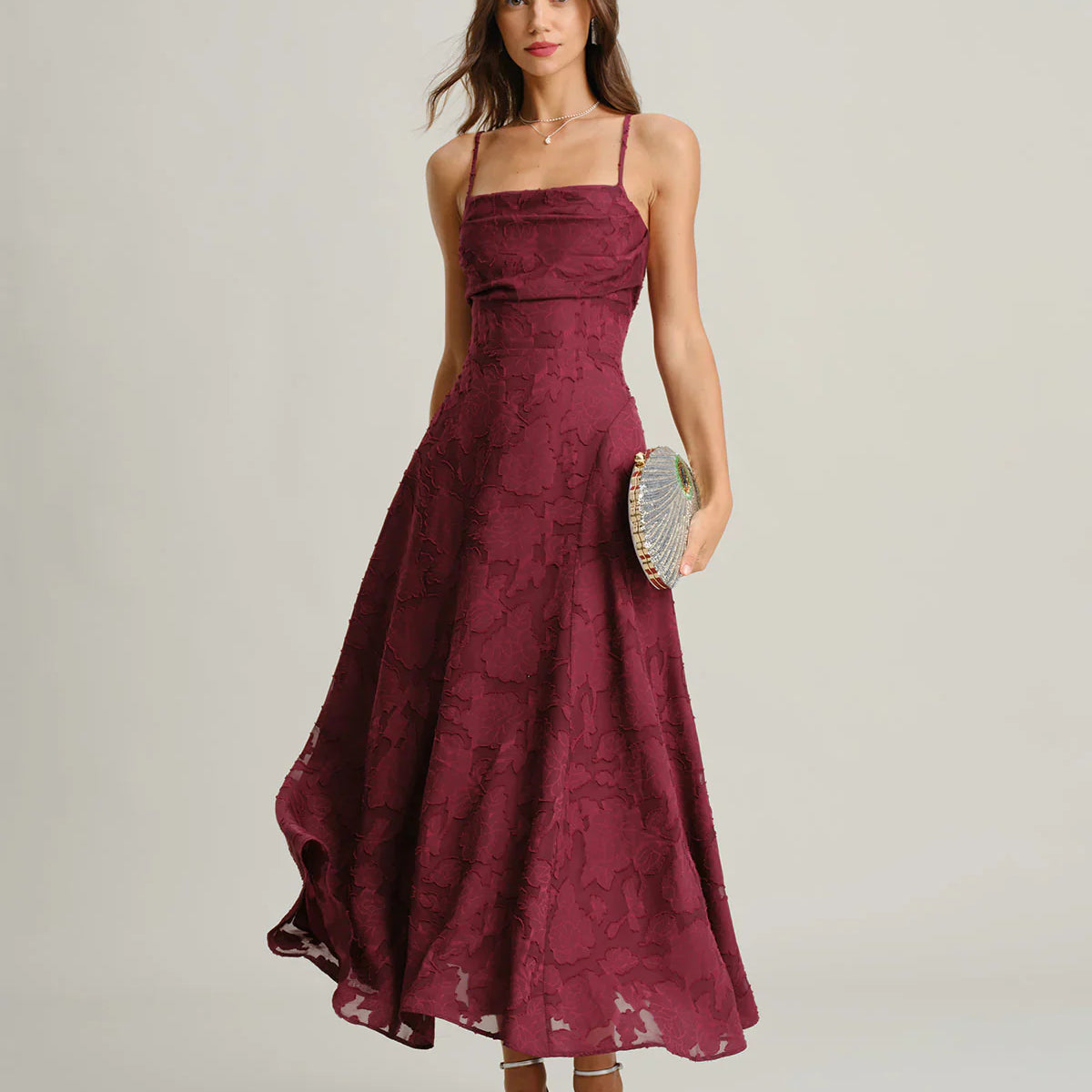 MARIELA - VESTIDO LARGO LISO DE JACQUARD