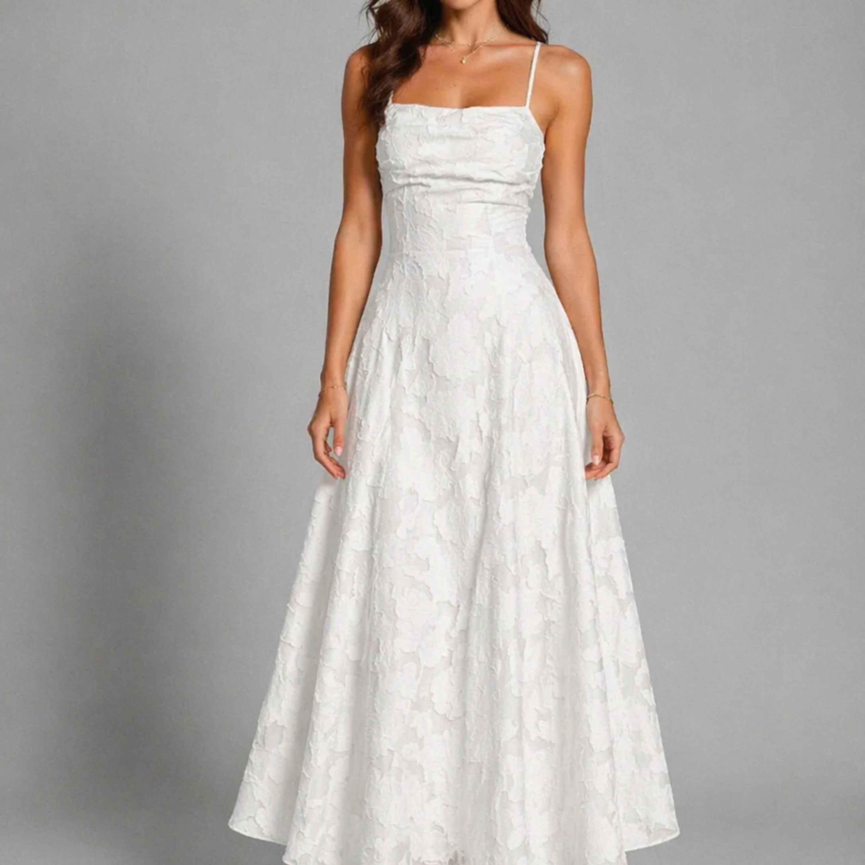 MARIELA - VESTIDO LARGO LISO DE JACQUARD