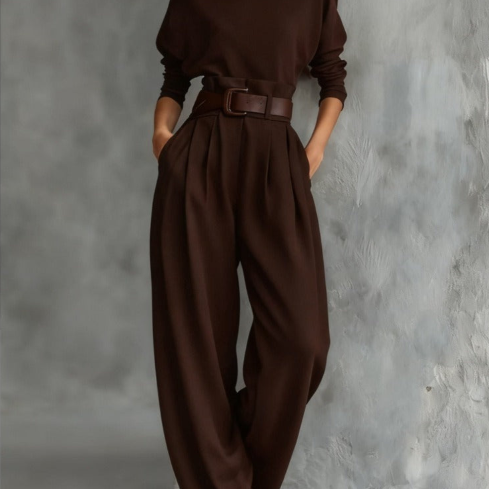 Conjunto Jessica™ Top Elegante & Calças de Perna Reta