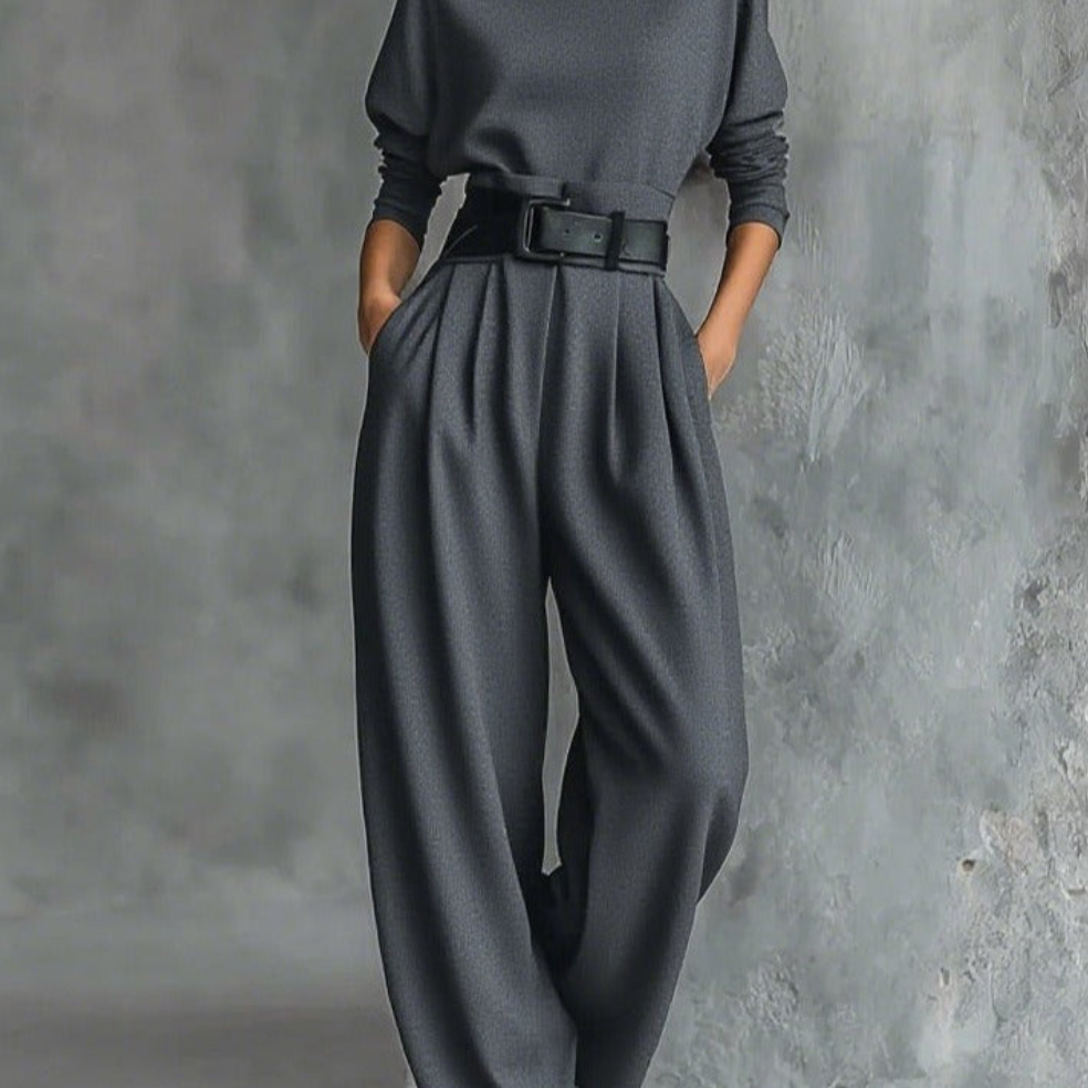 Conjunto Jessica™ Top Elegante & Calças de Perna Reta