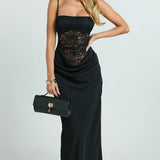 VESTIDO MAXI ACETINADO COM CORPETE DE RENDA