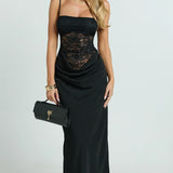 VESTIDO MAXI ACETINADO COM CORPETE DE RENDA