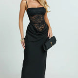VESTIDO MAXI ACETINADO COM CORPETE DE RENDA