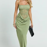 VESTIDO MAXI ACETINADO COM CORPETE DE RENDA
