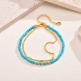 Pulseira em Ouro Dupla Cadeia com Turquesa