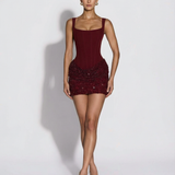 VESTIDO MINI CORSET COM SAIA TEXTURIZADA