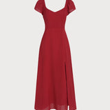 LOU - VESTIDO LARGO DE JACQUARD CON CUELLO CORAZÓN