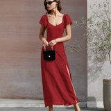 LOU - VESTIDO LARGO DE JACQUARD CON CUELLO CORAZÓN
