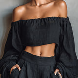 Tess™ | Conjunto de ombros à mostra com calças largas