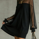 Amélie™ | Elegante Vestido curto preto com mangas de rede