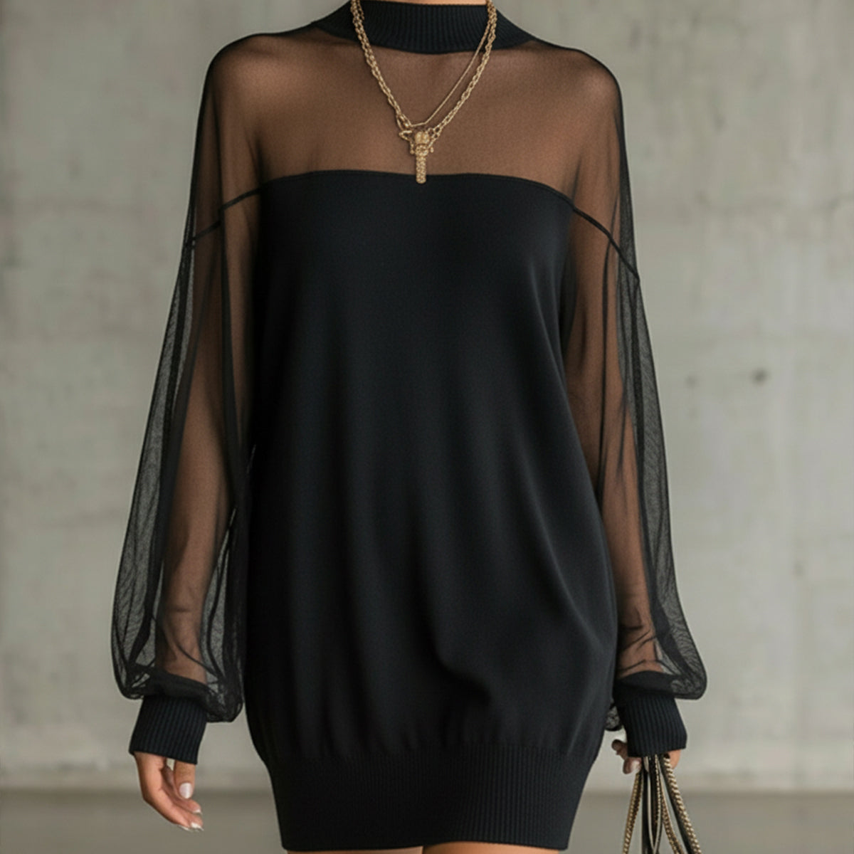 Amélie™ | Elegante Vestido curto preto com mangas de rede