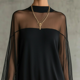 Amélie™ | Elegante Vestido curto preto com mangas de rede