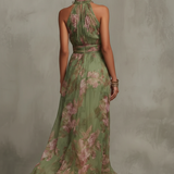 Florine™ | Vestido Maxi Verde com Estampa Floral
