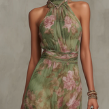 Florine™ | Vestido Maxi Verde com Estampa Floral