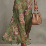 Florine™ | Vestido Maxi Verde com Estampa Floral
