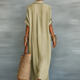 Manelle | Vestido maxi verde oliva com linha minimalista