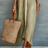 Manelle | Vestido maxi verde oliva com linha minimalista