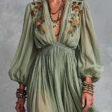 Élodine™ | Vestido Maxi Boémio com Estampado Floral