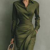 Noëlle™ | Vestido maxi em verde militar