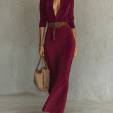 Juline™ | Vestido Maxi de aspecto camurça com gola