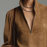 Lucienne™ | Vestido de camurça solto com fecho