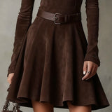 Noémie™ | Vestido mini vintage de camurça em castanho escuro