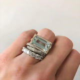 Conjunto de Anéis em Vidro Turquesa e Prata Vintage