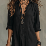 Vestido maxi boémio negro com botões na parte da frente