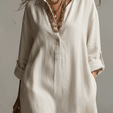 Vestido camisero maxi vintage leve em creme natural