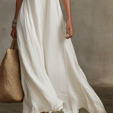 Vestido maxi boémio sem mangas de caimento fluido