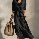 Vestido maxi refinado com cinto