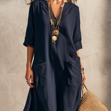 Vestido camisero boémio azul meia-noite