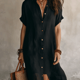 Vestido midi negro boémio moderno de corte relaxado