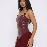 VESTIDO MINI DE LANTEJOULAS COM COSTAS DE ESPARTILHO