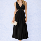 VESTIDO MIDI PLISSADO COM DECOTE CRUZADO