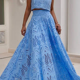 Conjunto Larissa™ de Top Bordado e Saia Maxi de Cintura Alta