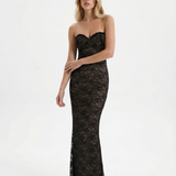 VESTIDO COMPRIDO DE RENDA COM DECOTE CAI-CAI