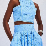 Conjunto Larissa™ de Top Bordado e Saia Maxi de Cintura Alta