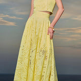 Conjunto Larissa™ de Top Bordado e Saia Maxi de Cintura Alta