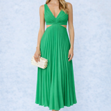 VESTIDO MIDI PLISSADO COM DECOTE CRUZADO