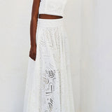 Conjunto Larissa™ de Top Bordado e Saia Maxi de Cintura Alta