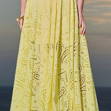 Conjunto Larissa™ de Top Bordado e Saia Maxi de Cintura Alta