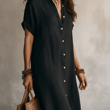 Vestido midi negro boémio moderno de corte relaxado