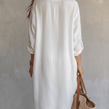 Vestido midi branco boémio e relaxado