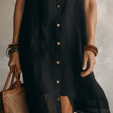 Vestido midi negro boémio moderno de corte relaxado