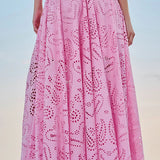 Conjunto Larissa™ de Top Bordado e Saia Maxi de Cintura Alta