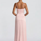 VESTIDO COMPRIDO ACETINADO COM ABERTURA
