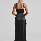 VESTIDO COMPRIDO ACETINADO COM ABERTURA